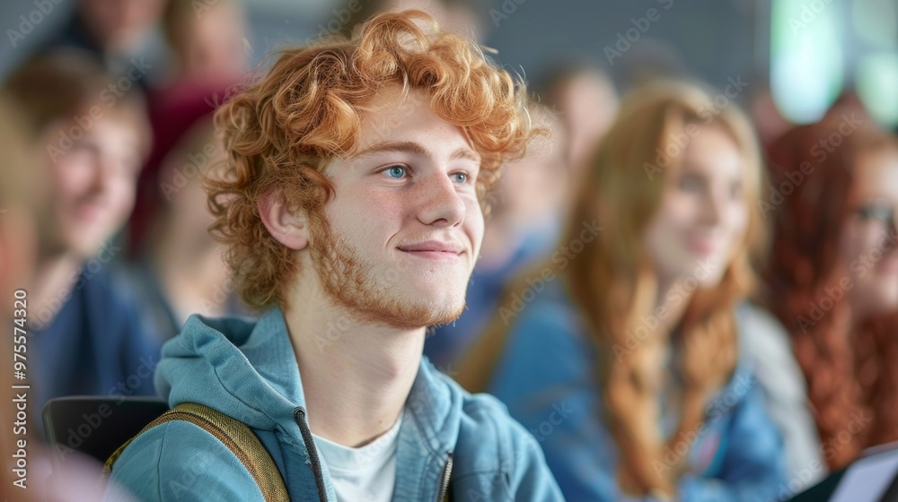 Fototapeta premium A young man with red hair and a beard is smiling at the camera