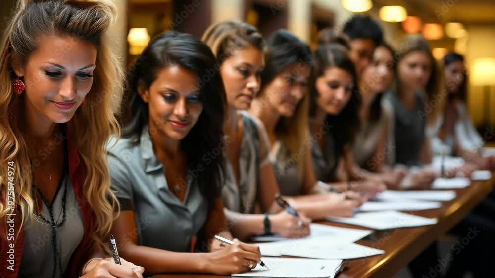 Women participating in a creative workshop at an indoor venue Women participating in a creative workshop at an indoor venue