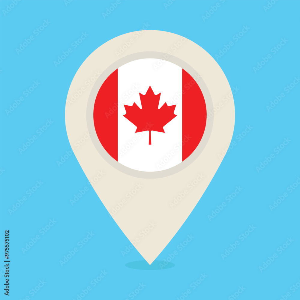 Location marker with the flag of Canada. Cream-colored location pin isolated on blue background. Flat vector icon for mobile apps, UI and web design Location marker with the flag of Canada. Cream-colored location pin isolated on blue background. Flat vector icon for mobile apps, UI and web design
