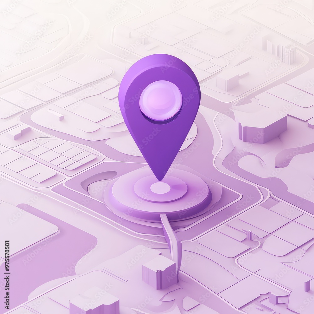 Fototapeta premium A digital map with dynamic colors and a neon pink location pin, symbolizing tech-driven exploration, with subtle grid lines for a futuristic feel.
