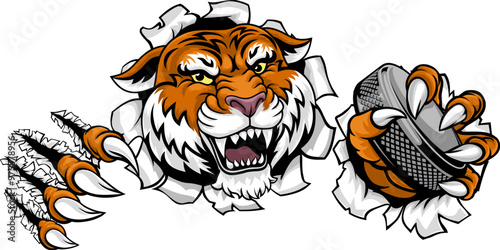 A tiger ice hockey team cartoon animal sports mascot