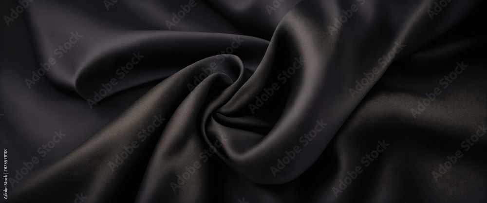 Fototapeta premium Luxurious Black Silk Fabric with Elegant Rich Folds
