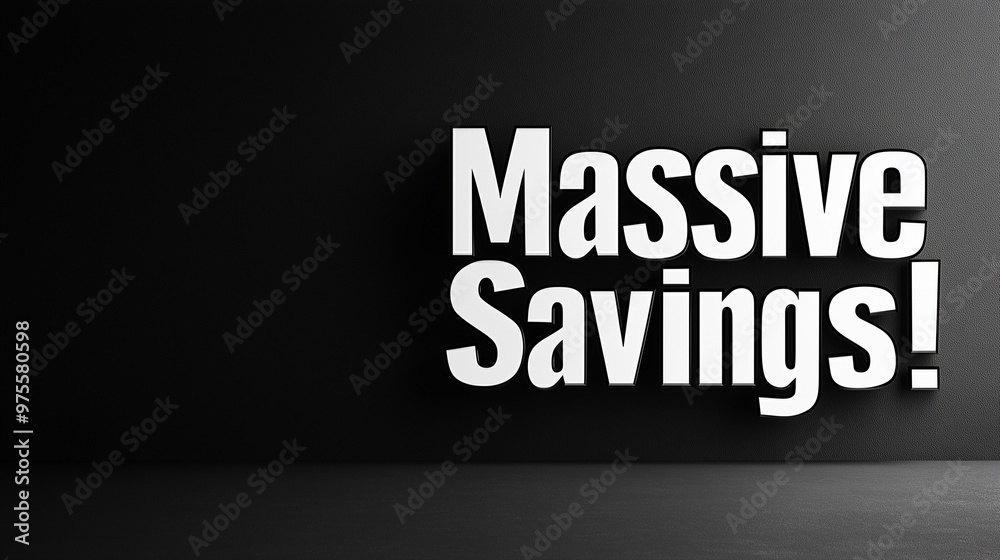Massive Savings promotional text on a dark background with copy space Massive Savings promotional text on a dark background with copy space