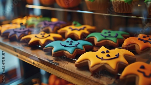 Colorful Halloween Cookies in Fun Shapes with Smiling Faces for Festive Celebrations