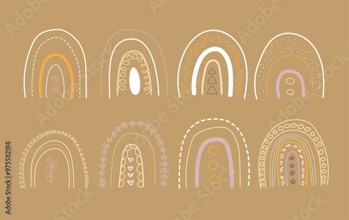 Cute Boho designed rainbow vector set