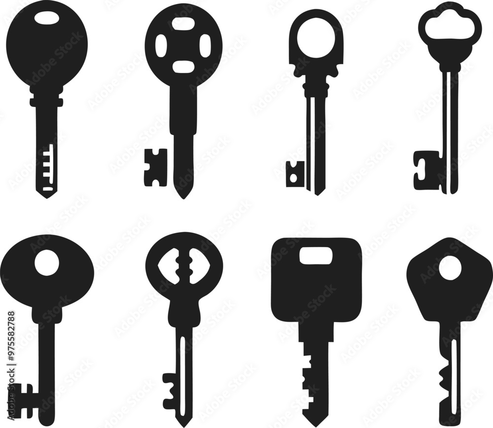 Keys silhouette collection. Key icon Keys silhouette collection. Key icon