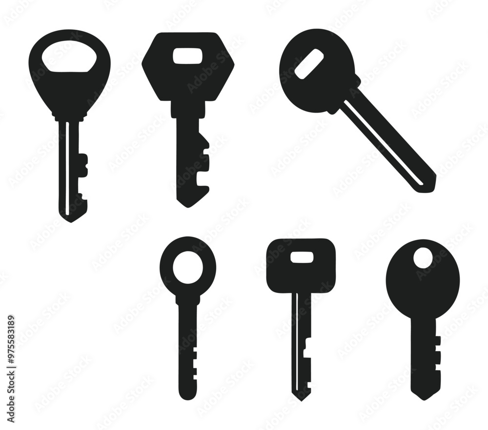 Keys silhouette collection. Key icon Keys silhouette collection. Key icon