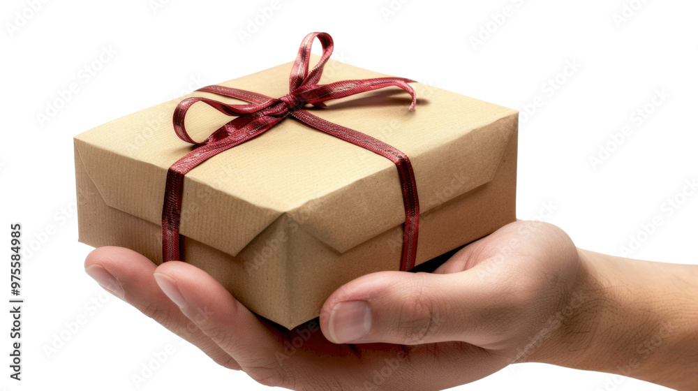 Romantic gift box in hand on transparent background