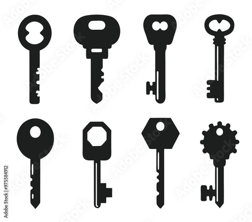 Keys silhouette collection. Key icon