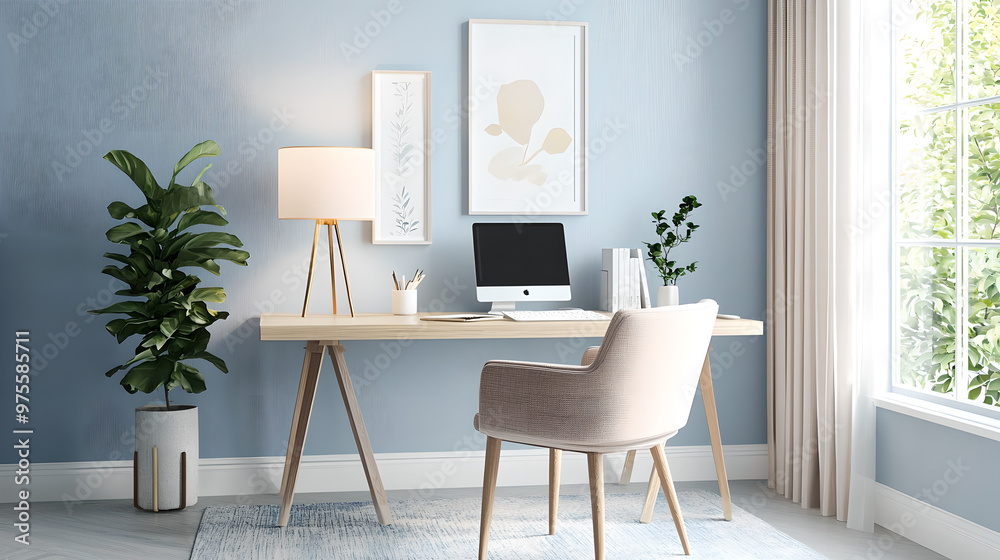 Fototapeta premium A minimalist home office with desk