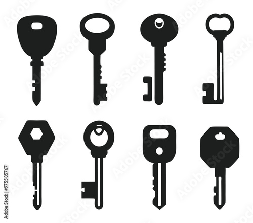 Keys silhouette collection. Key icon