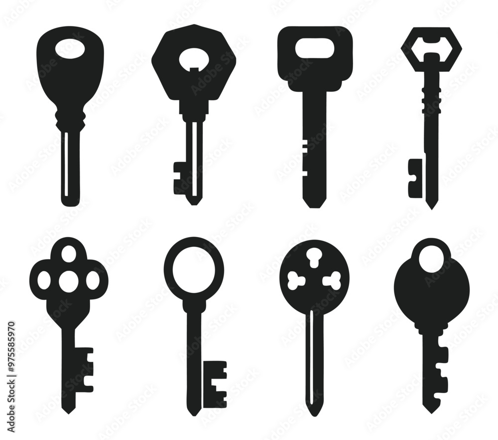 Keys silhouette collection. Key icon Keys silhouette collection. Key icon