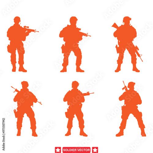 Patriotic Guardians  Majestic Soldier Silhouettes for Courageous Military Art and Tribute Designs