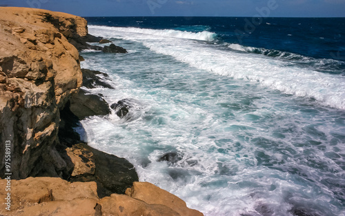 Storm off the steep shore of Big Brother Island, Red Sea