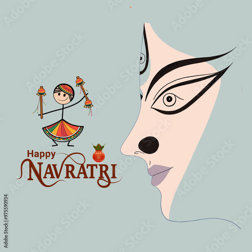Happy Navratri festival celebration poster or banner design, illustration of Goddess Durga Maa