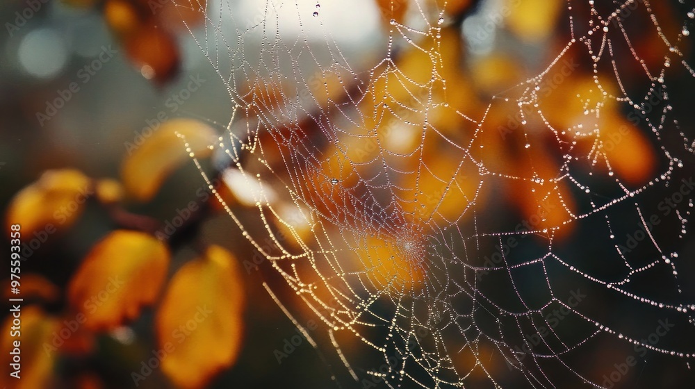 Delicate Spiderweb with Dew Drops