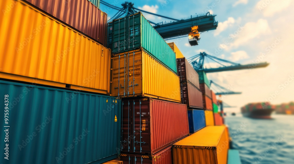 Fototapeta premium A blockchain-powered system tracks shipments, providing real-time data and secure verification of products in the supply chain.
