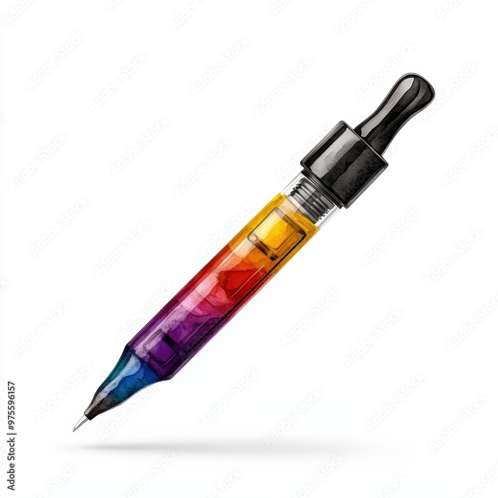 A vibrant colored dropper pen, showcasing a mix of rainbow hues and sleek design. Ideal for art and design themes. A vibrant colored dropper pen, showcasing a mix of rainbow hues and sleek design. Ideal for art and design themes.