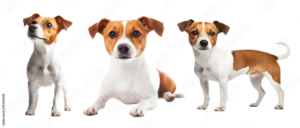 Jack Russell Terrier Dogs Standing and Sitting Isolated on Transparent Background, Cut Out, Collection Pet Jack Russell Terrier Dogs Standing and Sitting Isolated on Transparent Background, Cut Out, Collection Pet