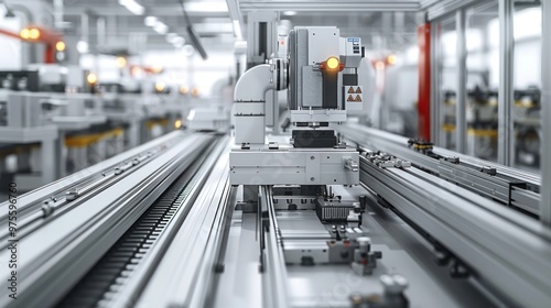 Detailed view of advanced industrial machinery robotic equipment and automated production processes in a state of the art factory or manufacturing workshop  Showcasing the latest technologies