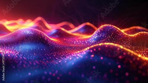 Illuminated Neon 3D Sound Patterns Creating a Spectacular Display in a Dark Setting photo