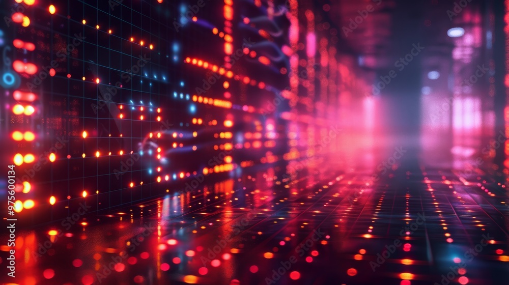 Vibrant Neon 3D Sound Waves Intersecting in a Futuristic Grid Pattern Illuminated by Bright Lights on a Dark Background Vibrant Neon 3D Sound Waves Intersecting in a Futuristic Grid Pattern Illuminated by Bright Lights on a Dark Background