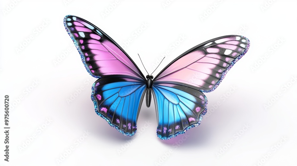 Obraz premium Pink and Blue Glitter Butterfly on White Background