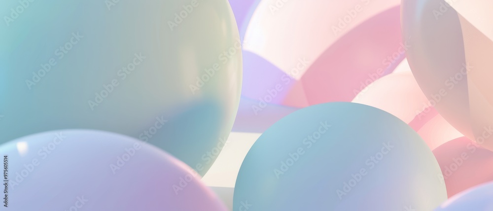 Soft pastel-colored balloons float in an abstract arrangement, creating a dreamy and ethereal atmosphere with gentle hues of pink, blue, and lavender. Soft pastel-colored balloons float in an abstract arrangement, creating a dreamy and ethereal atmosphere with gentle hues of pink, blue, and lavender.