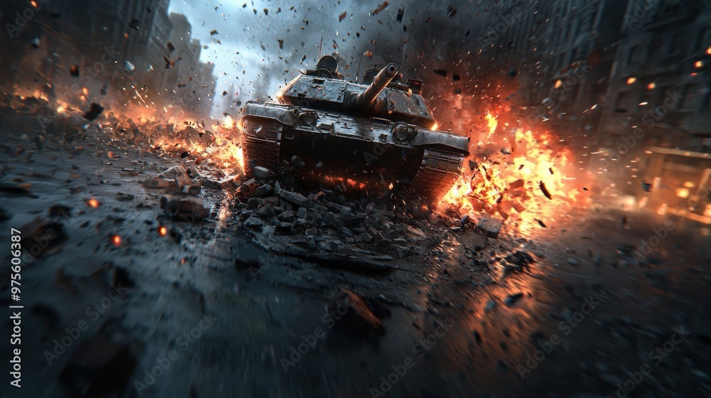 Tank in City under Fire Explosion Destruction Tank in City under Fire Explosion Destruction