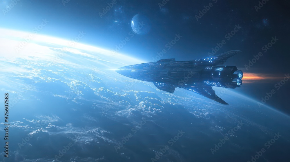 Fototapeta premium Space in science fiction designs, with imaginative spacecraft, planets, and alien worlds, blending creativity and futuristic technology.