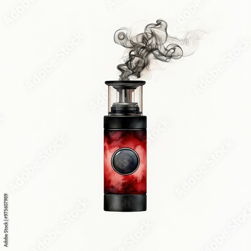 A stylish vape device releasing smoke, featuring a striking red design and intricate details, perfect for modern smokeless enjoyment. photo