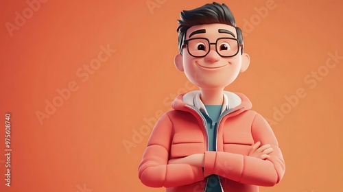 Happy Cartoon Boy Character with Arms Crossed photo