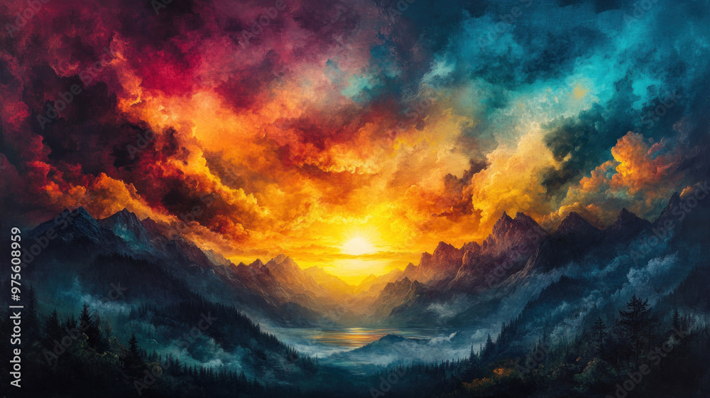 The blazing sun dips below the mountains, creating a breathtaking display of colors in the evening sky. The blazing sun dips below the mountains, creating a breathtaking display of colors in the evening sky.