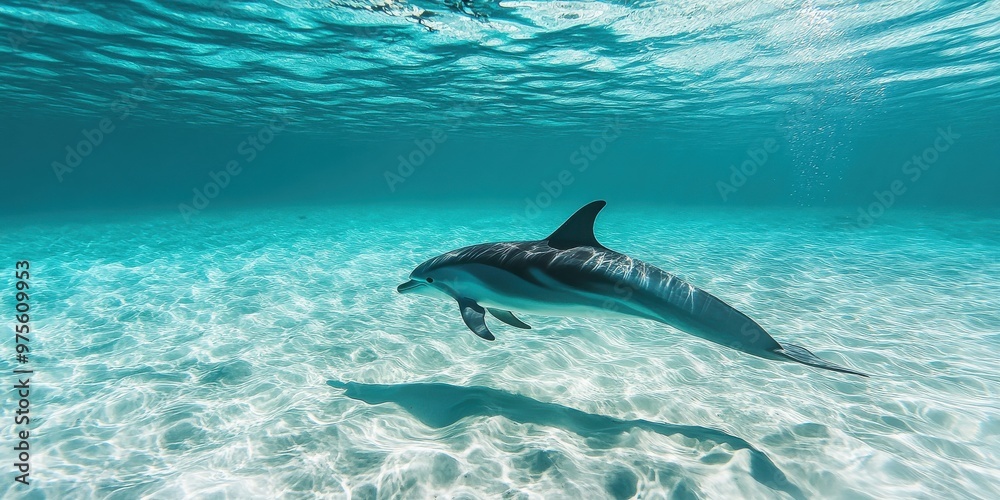 Fototapeta premium dolphin swimming in clear water geographic photography style 