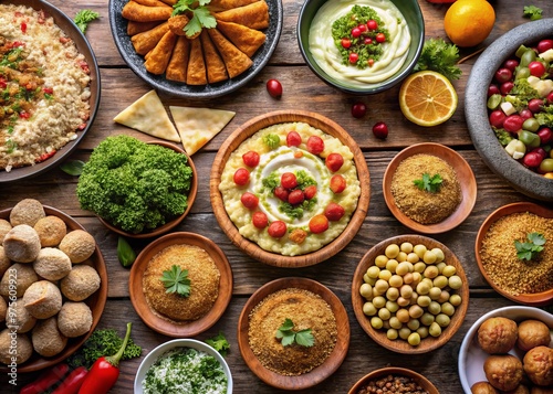 Kunafeh, Shawarma, Falafel, Hummus, Kibbeh, Mujaddara, Maqluba, Shawriyya, Mansaf, Gormeh, Dawoodiyyah, Basmati, Sumac, Zaatar, Labneh, Ful Medames, Ghoriba, Makroud, Asab, Layali photo