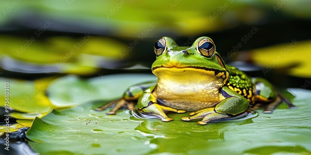 frog sitting on a lily pad geographic photography style 