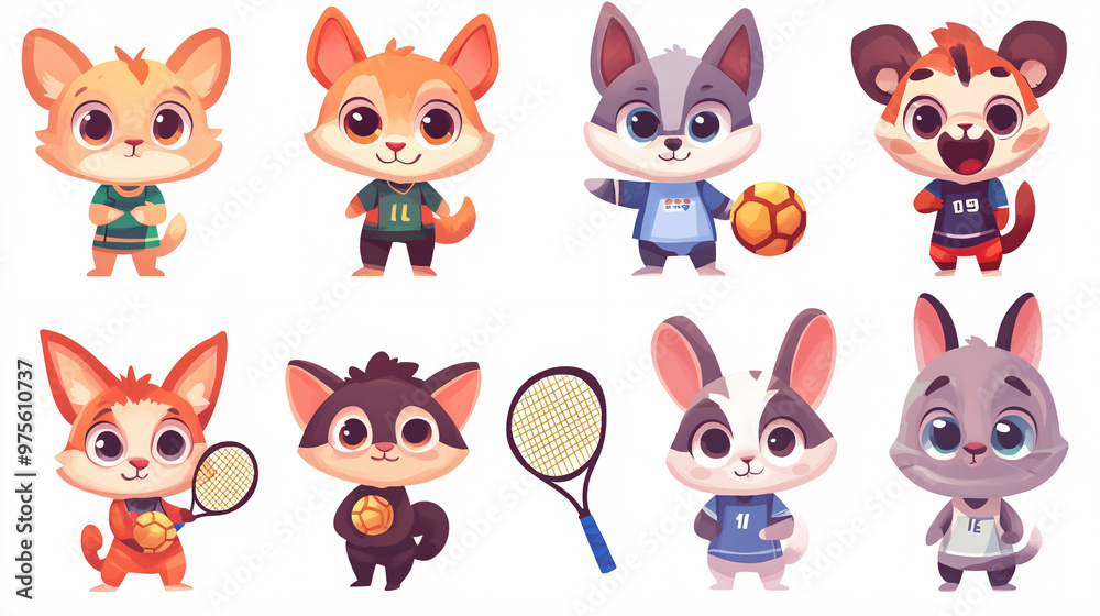 Cute Animal Athletes Cartoon Characters Set