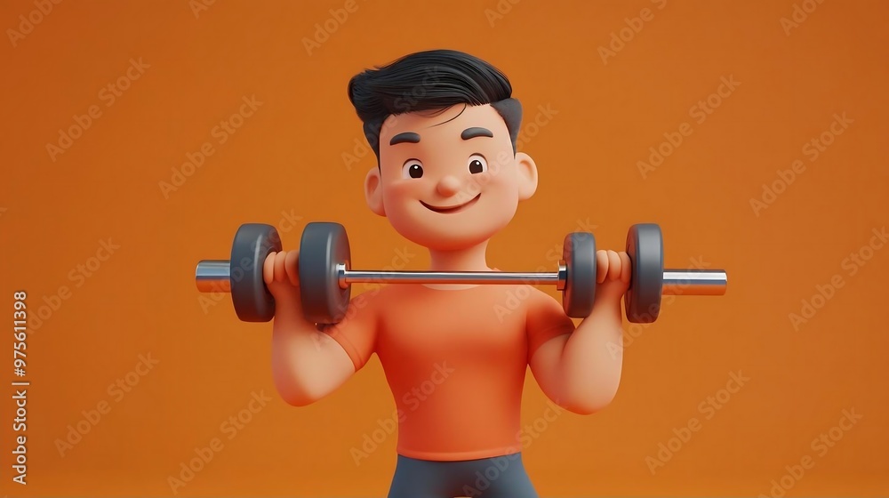 Cartoon Man Lifting Weights Fitness Illustration D Render Cartoon Man Lifting Weights Fitness Illustration D Render