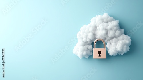 Data security, cloud computing concept with padlock and cloud on blue background. Protecting online information and privacy. photo