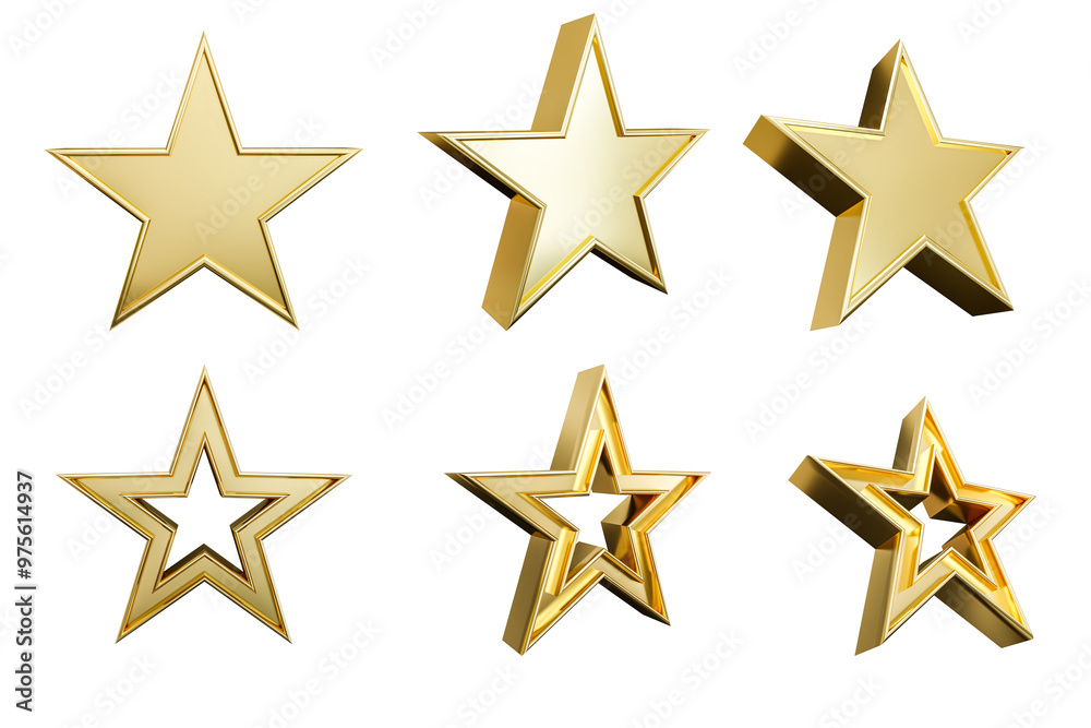 Abstract golden star isolated on white background, 3d render