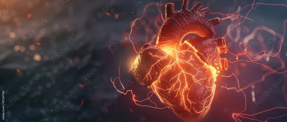 An artistic representation of a heart pulsating with fiery energy against a dark backdrop, symbolizing vitality and strength. An artistic representation of a heart pulsating with fiery energy against a dark backdrop, symbolizing vitality and strength.