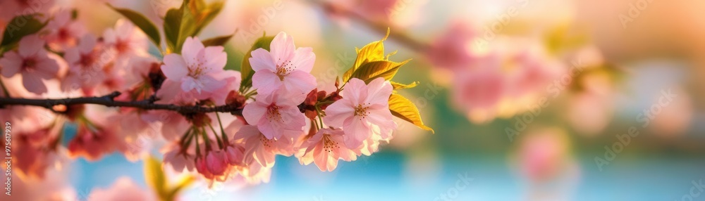 Cherry blossoms in full bloom, pastel hues creating a serene, tranquil scene Cherry blossoms in full bloom, pastel hues creating a serene, tranquil scene