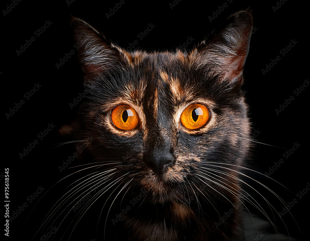  Glowing orange cat eyes in the dark, creating a mysterious and eerie effect against a black_1(475)