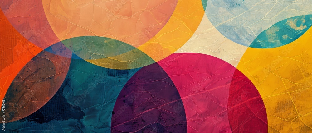 Fototapeta premium Vibrant geometric abstract art with overlapping colorful circles creating dynamic visual layers and textures.