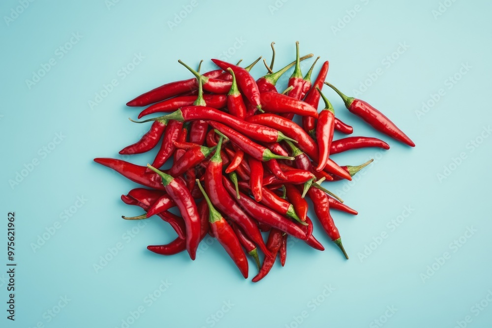 Fototapeta premium Vibrant red chili peppers on blue background