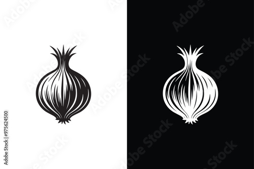 Stripped Back Onion, Black And White Vector Style.