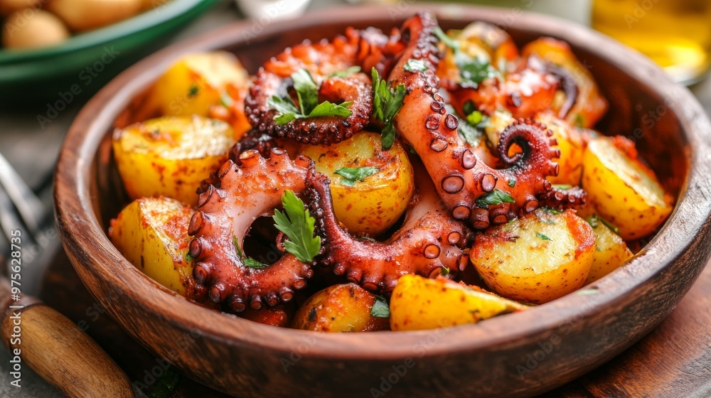 Spanish paprika dish and gallega-style octopus potatoes are included in Tapas Pulpo a Feira. Spanish paprika dish and gallega-style octopus potatoes are included in Tapas Pulpo a Feira.