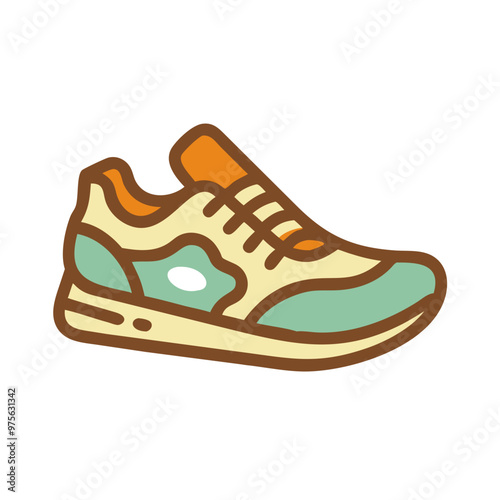 Running Shoe Icon in Earth Tones Representing Fitness, Digital Detox Theme, 1970s Color Palette, Transparent Background