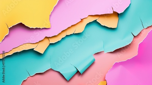 A colorful torn paper background with a blue center, ideal for creative design projects.