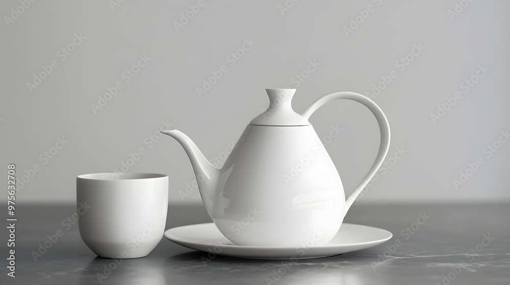86. A single white coffee pot with a matching cup 86. A single white coffee pot with a matching cup
